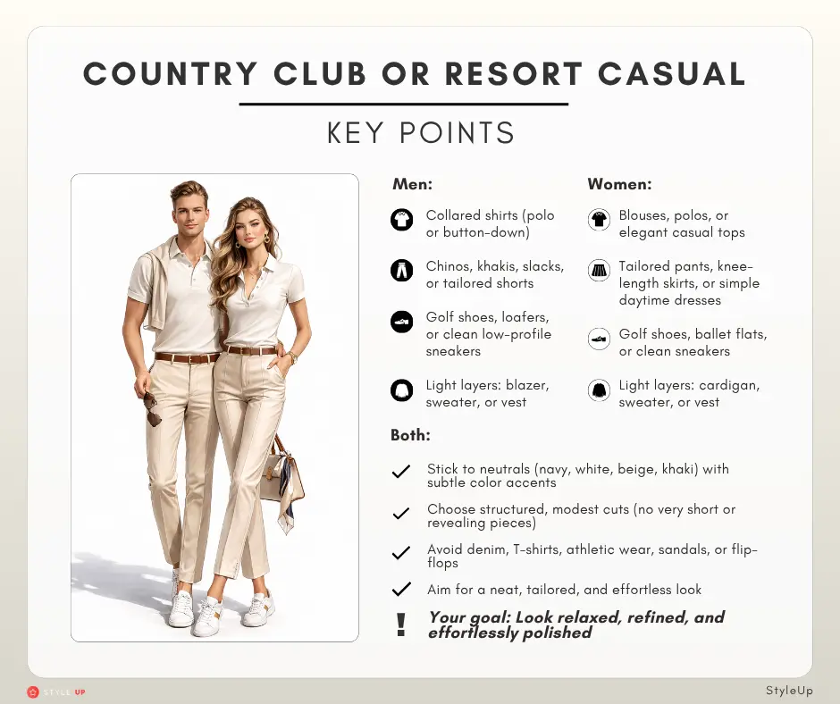 1. All Dress Codes Explained by StyleUp Country Club Casual or Resort Casual Key Points